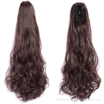 Wholesale Grey Curl Natural Wave Claw-Clip Drawstring Ponytail Extension Hairpiece Synthetic Hair Ponytails For Women Girl